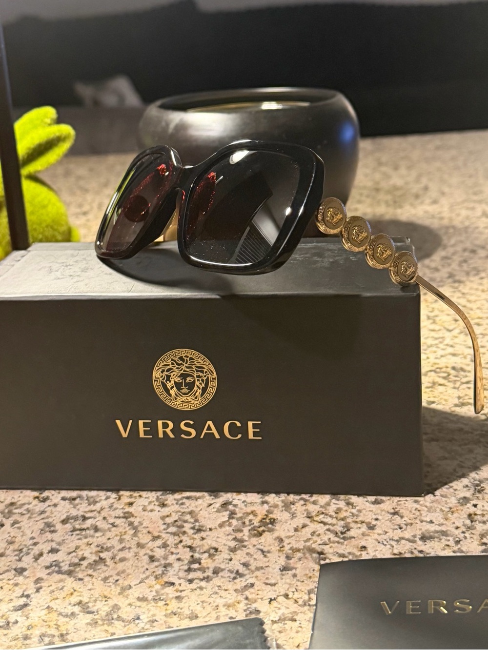 Versace Black and Gold Oversized Square Women's Sunglasses
